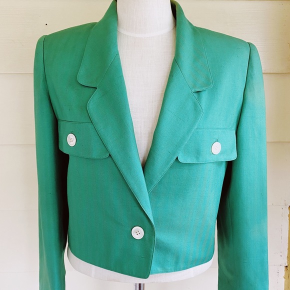 Vintage 70s green twill Jacobson’s cropped blazer size 10 work wear womens wear - Picture 5 of 10